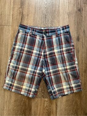 Tommy Hilfiger Plaid Cotton Shorts - Red, Blue & White Size 29